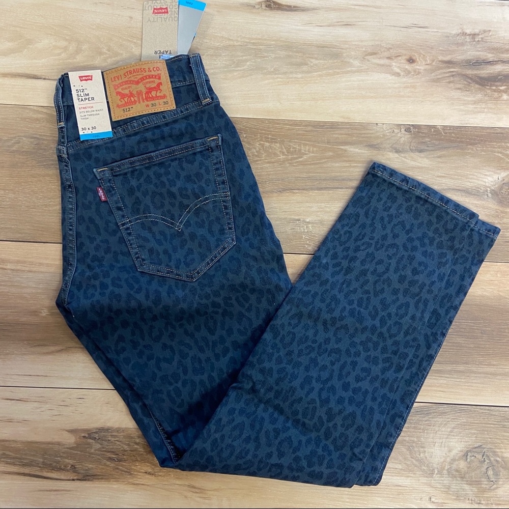 Levi’s 512 Slim Taper Mens Jeans 30 x 30 blue cheetah print